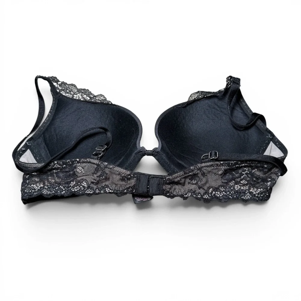 Victoria's‎ Secret Black Lace Push-Up Bra 34B Rhinestone Strap Padded Underwire